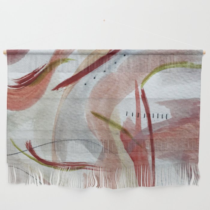 Lightly: an abstract mixed media piece in pinks, green, red, black and white Wall Hanging