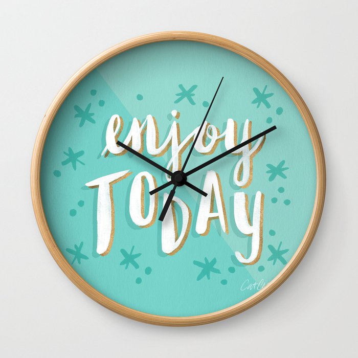 Enjoy Today – Mint & Gold Palette Wall Clock