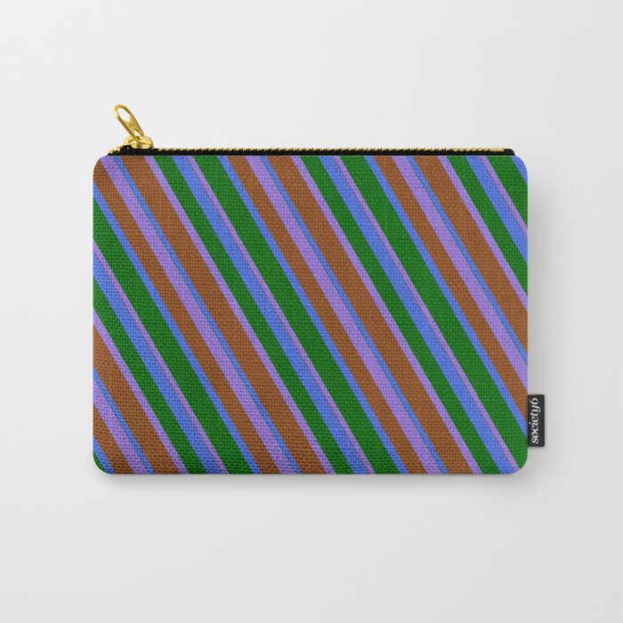 Purple, Brown, Royal Blue & Dark Green Colored Stripes Pattern Carry-All Pouch