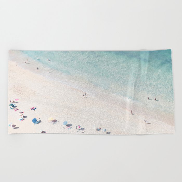 Summer Seaside Beach Print - Aerial Ocean Crowded Beach Sea photography by Ingrid Beddoes Beach Towel