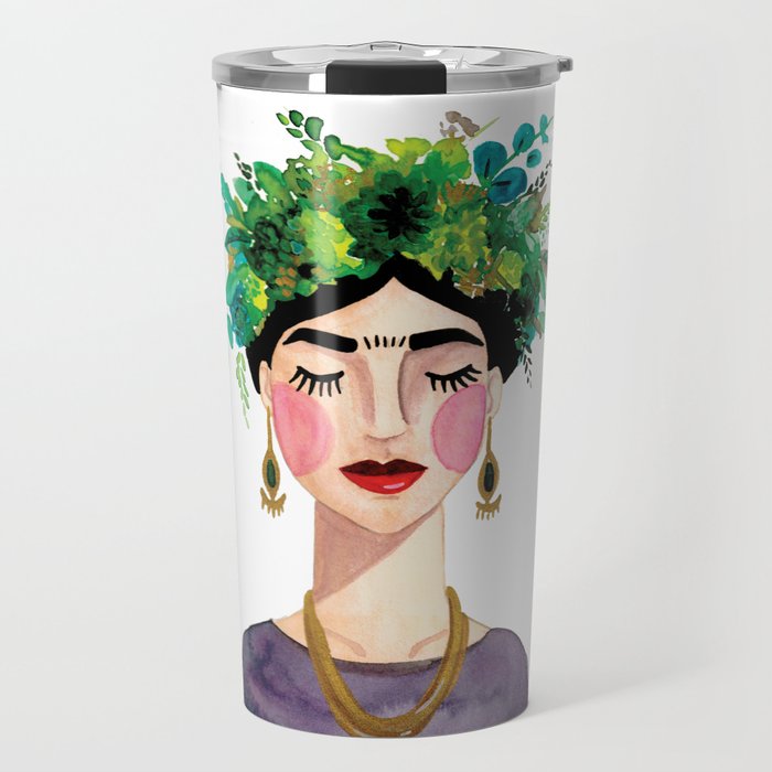 Floral Frida - Gray Travel Mug
