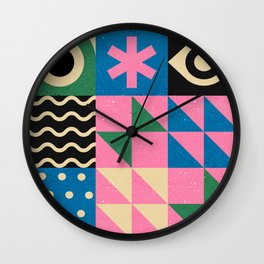 Funky Geometry Wall Clock | Funky, Curated, Triangle, Checkered, Graphicdesign, Boho, Futurist, Geometric, Bauhaus, Pink 