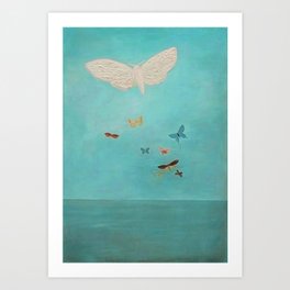 Butterfly Migration Over the Sea nautical landscape painting by Migishi Kotaro Art Print