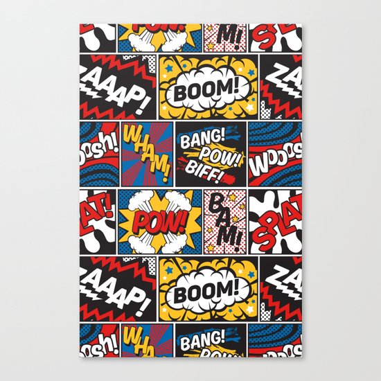 Modern Comic Book Superhero Pattern Color Colour Cartoon Lichtenstein Pop Art Canvas Print