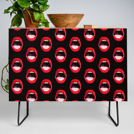 Red Lips Black Credenza By Heartofhearts Society6 Red Lips Black Credenza By