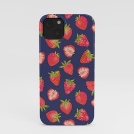English Summer Strawberries on Dark Blue iPhone Case
