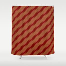 [ Thumbnail: Sienna and Maroon Colored Lined/Striped Pattern Shower Curtain ]