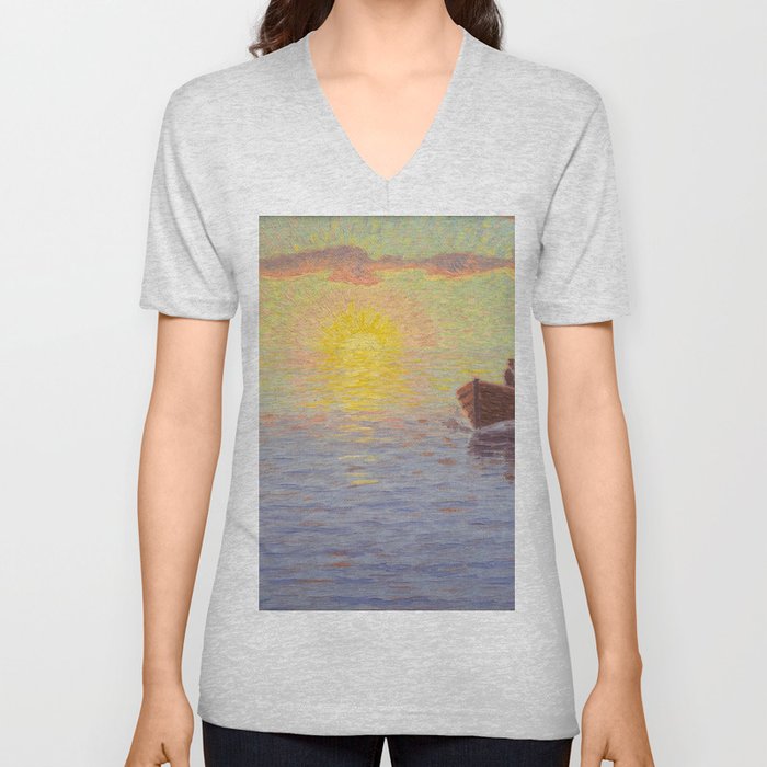 Sunset in the Archipelago pacific ocean maritime zen sailboat landscape by Otto Lindberg oil on canvas V Neck T Shirt