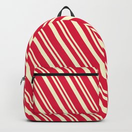 [ Thumbnail: Light Yellow & Crimson Colored Striped Pattern Backpack ]