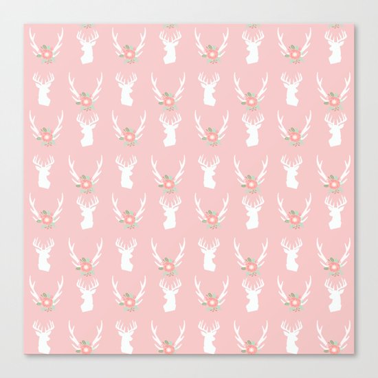 Deer head silhouette with antler flower floral bouquet minimal nursery home decor Canvas Print