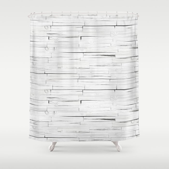 White Wooden Planks Wall Shower Curtain