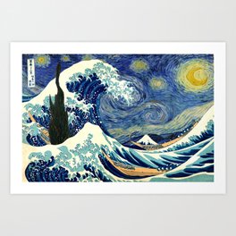 The Great Wave Off Kanagawa Starry Night Art Print
