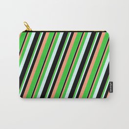 [ Thumbnail: Light Salmon, Lime Green, Light Cyan, and Black Colored Lines/Stripes Pattern Carry-All Pouch ]
