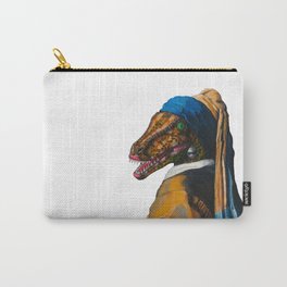 "The Clever Girl with a Pearl Earring" by Jen Hinkle Carry-All Pouch | Velociraptor, Landbeforetime, Painting, Dinosaur, T Rex, Vermeer, Pearlearring, Hinklecreative, Jurassicart, Dino 