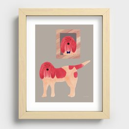 Dog and an Ancestor Portrait - Pink and Grey Recessed Framed Print