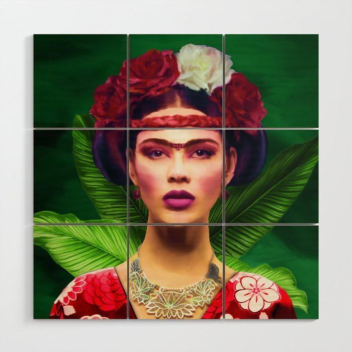 Classic digital oil painting of Asian women with traditional clothing and flowers in her hair Wood Wall Art