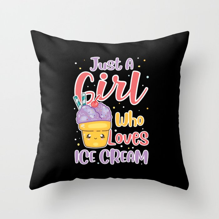 Girl Who Loves Ice Cream Throw Pillow