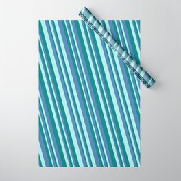 [ Thumbnail: Turquoise, Teal, and Blue Colored Lined/Striped Pattern Wrapping Paper ]