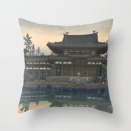 Hasui Kawase, Byodo-In Temple At Dusk - Vintage Japanese Woodblock Print Art Throw Pillow
