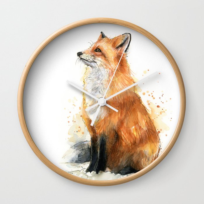 Fox Watercolor Red Fox Painting Wall Clock By Olechka Society6
