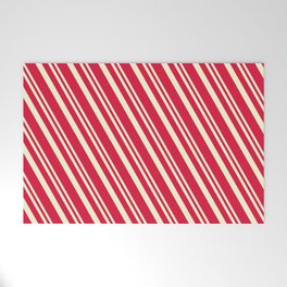 [ Thumbnail: Light Yellow & Crimson Colored Striped Pattern Welcome Mat ]