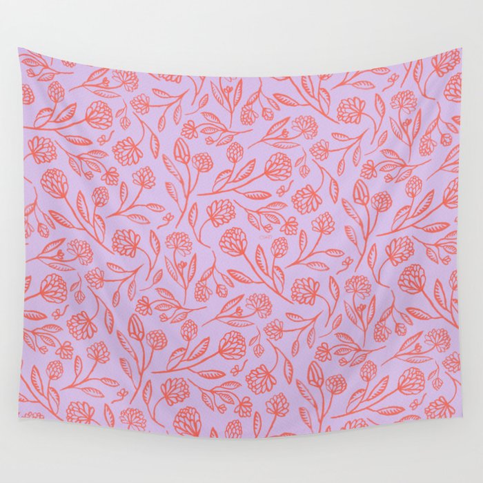 Floral Pattern - Lilac and Coral Wall Tapestry