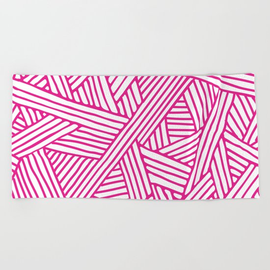 Abstract pink & white Lines and Triangles Pattern-Mix and Match with Simplicity of Life on #Society6 Beach Towel