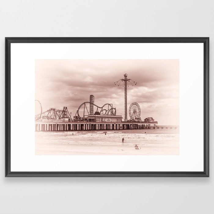 Vintage Galveston Island Historic Pleasure Pier, Texas Framed Art Print
