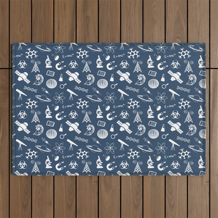 Science Symbols // Navy Blue Outdoor Rug