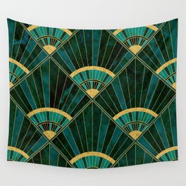 Art Deco Real Green Marbled Geometric Pattern Wall Tapestry
