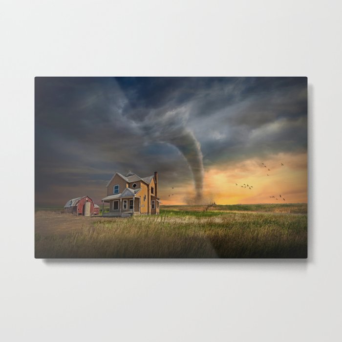 Tornado Touchdown by a Farm on the Prairie Metal Print