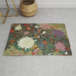 flower【Japanese painting】 Rug | Painting, Curated, Vintage, Other, Illustration, Nature, Green, Flower, Landscape, Japan 