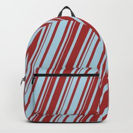 [ Thumbnail: Light Blue & Brown Colored Lines Pattern Backpack ]