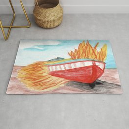 Boat on fire Rug