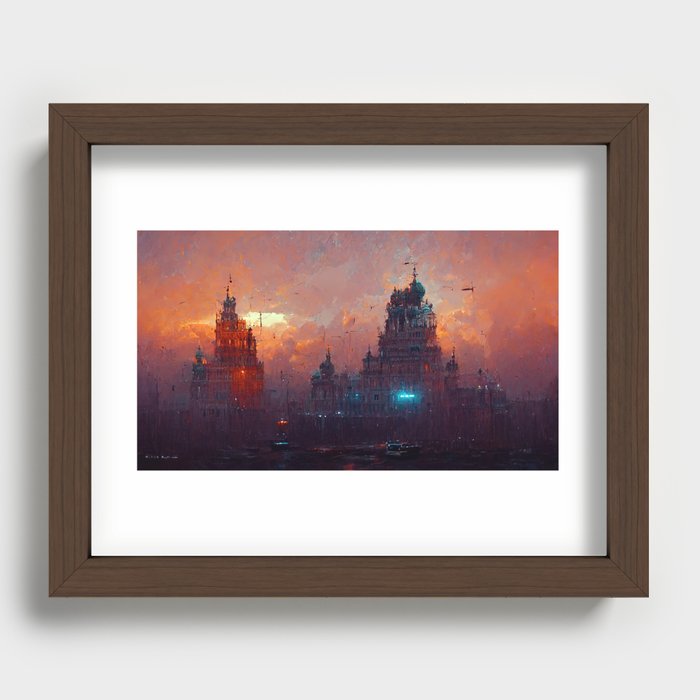 The City in the Mist Recessed Framed Print