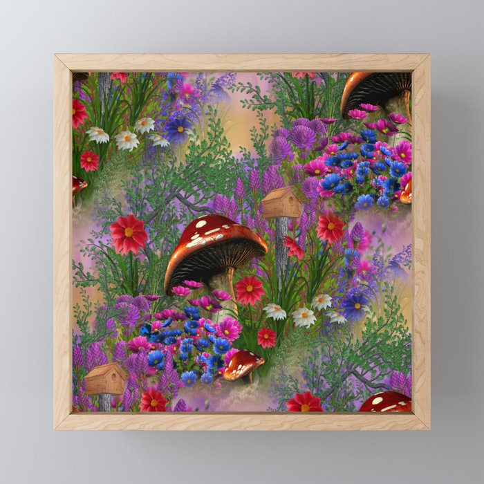 Mushroom Fantasy Garden Framed Mini Art Print