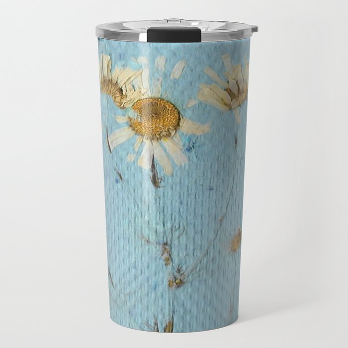 Dried daisy on recycled paper Travel Mug