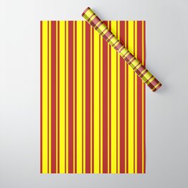 [ Thumbnail: Yellow and Red Colored Lined Pattern Wrapping Paper ]