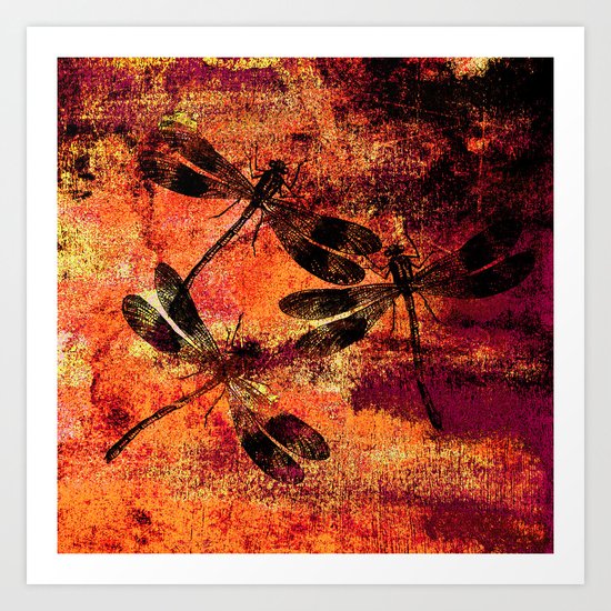 Black Dragonflies Art Print