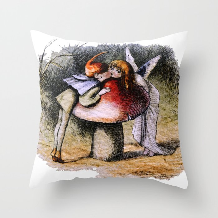 Elf and Fairy Kissing on a Mushroom  Throw Pillow