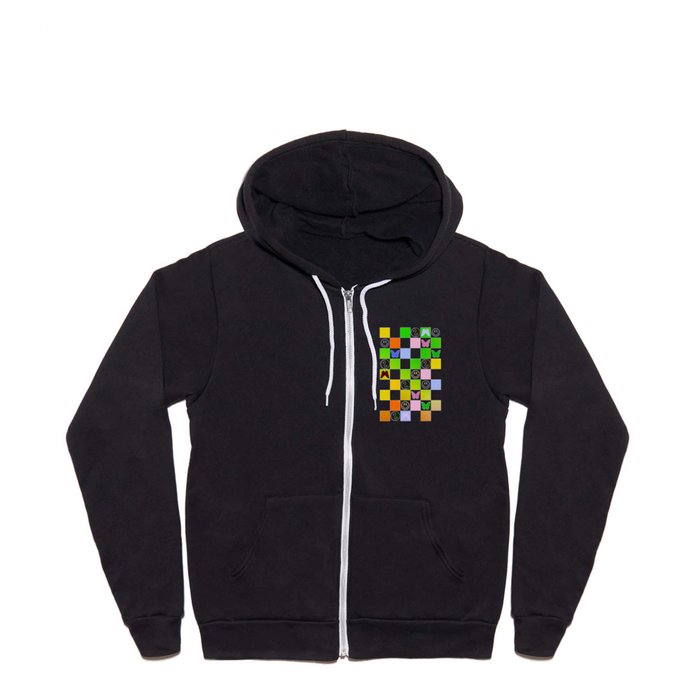 Y2k Butterfly Yin Yang Smiley Rainbow Gradient Checker Full Zip Hoodie