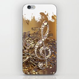 Musical treble clef and falling notes iPhone Skin