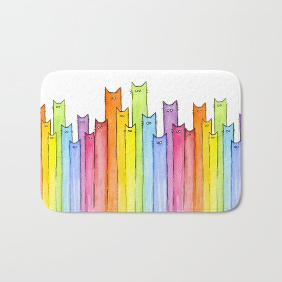 Cat Rainbow Watercolor Whimsical Animals Cats Pattern Bath Mat