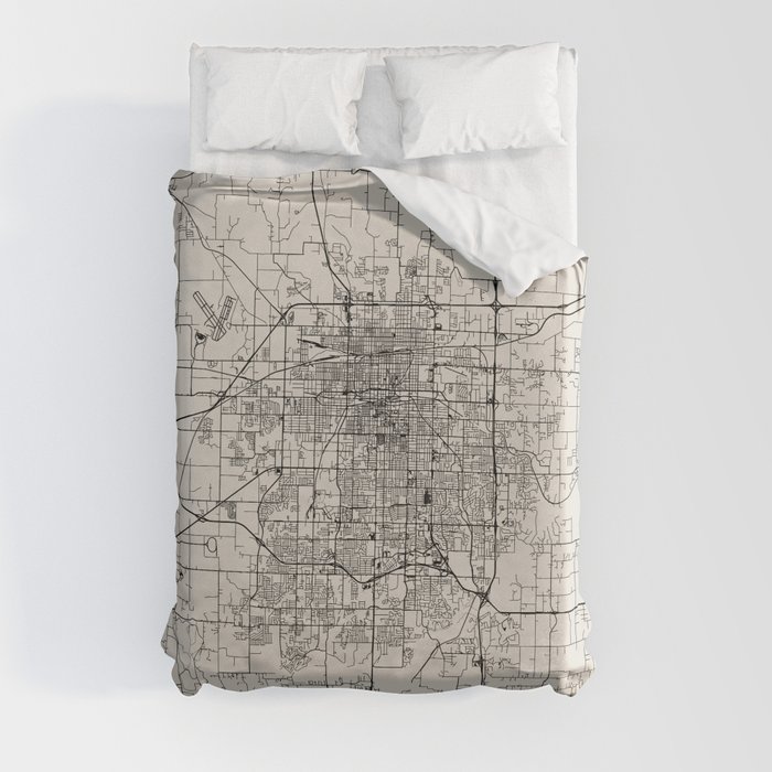 Springfield, Missouri - USA - Black and White Minimal City Map Duvet Cover