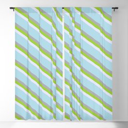 [ Thumbnail: Lavender, Light Blue, Dark Gray & Green Colored Striped/Lined Pattern Blackout Curtain ]
