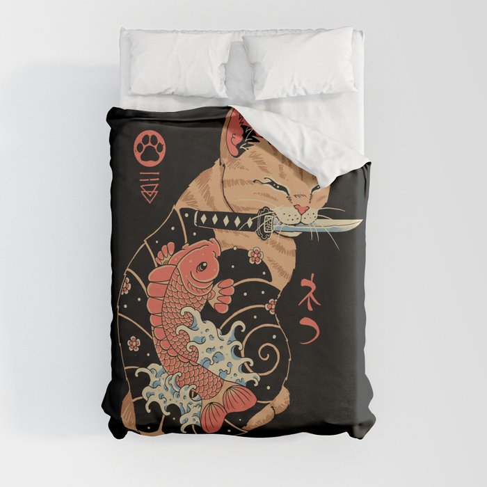 Carp Tattooed Cat Duvet Cover