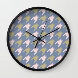Simple Houndstooth Pattern (Bluish Grey \ Pastel Pink\ Muted Green) Wall Clock