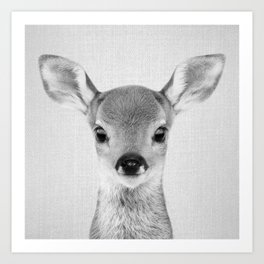 Baby Deer - Black & White Art Print