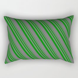 [ Thumbnail: Green & Dim Grey Colored Stripes/Lines Pattern Rectangular Pillow ]