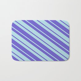 [ Thumbnail: Slate Blue and Powder Blue Colored Lined/Striped Pattern Bath Mat ]